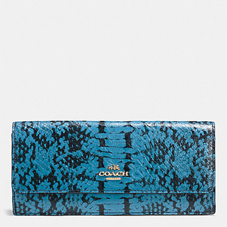 COACH f53654 SOFT WALLET IN COLORBLOCK EXOTIC EMBOSSED LEATHER LIGHT GOLD/NAVY