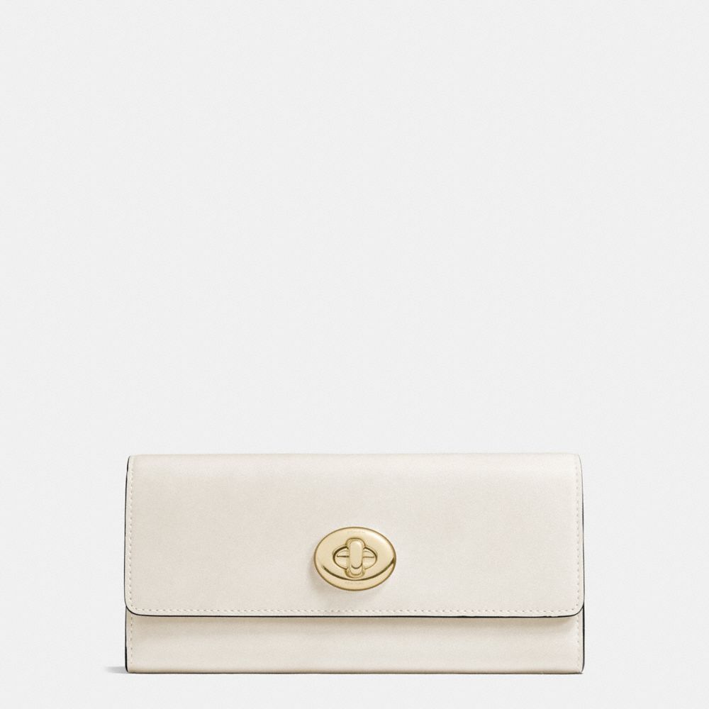 COACH F53663 Turnlock Slim Envelope Wallet In Smooth Leather LIGHT GOLD/CHALK