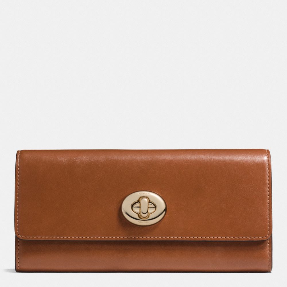 COACH F53663 Turnlock Slim Envelope Wallet In Smooth Leather LIGHT GOLD/SADDLE