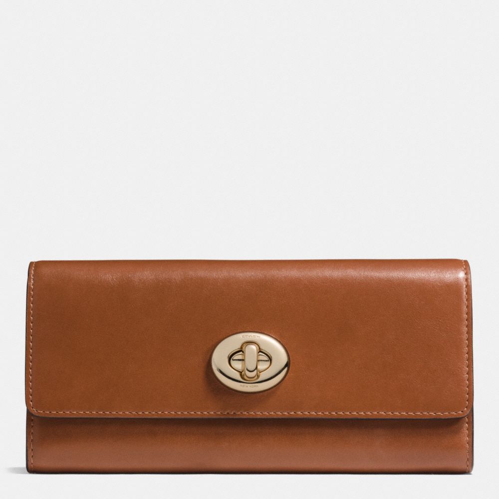 COACH F53663 - TURNLOCK SLIM ENVELOPE WALLET IN SMOOTH LEATHER LIGHT GOLD/SADDLE