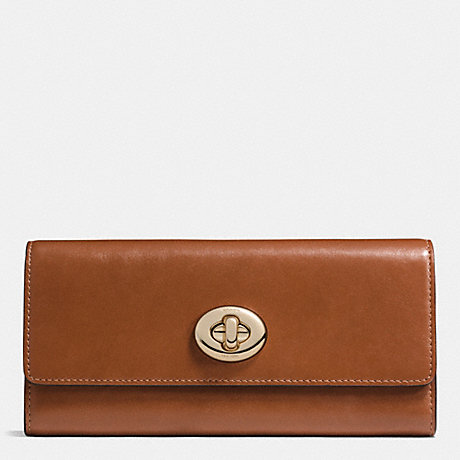 COACH f53663 TURNLOCK SLIM ENVELOPE WALLET IN SMOOTH LEATHER LIGHT GOLD/SADDLE