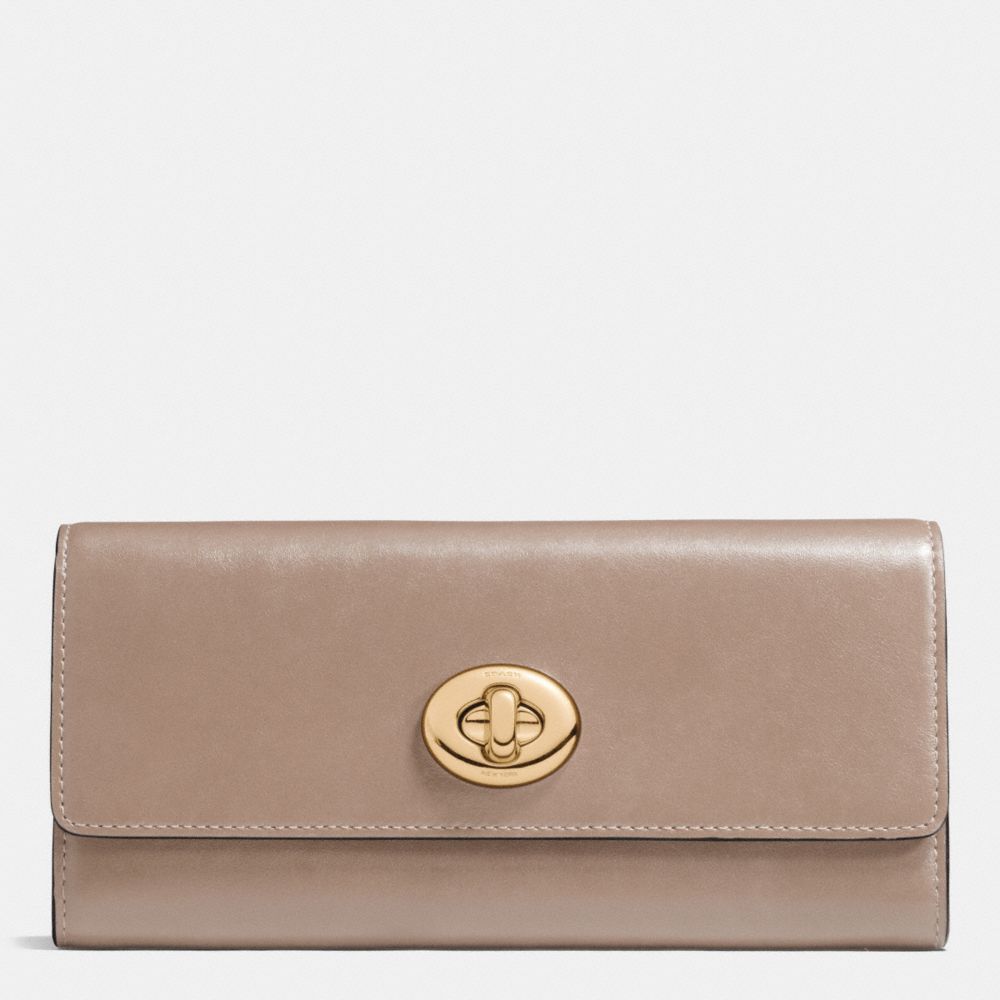 COACH F53663 Turnlock Slim Envelope Wallet In Smooth Leather LIGHT GOLD/STONE