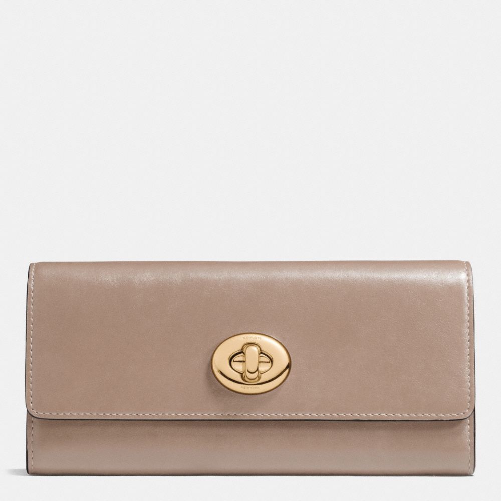 COACH f53663 TURNLOCK SLIM ENVELOPE WALLET IN SMOOTH LEATHER LIGHT GOLD/STONE