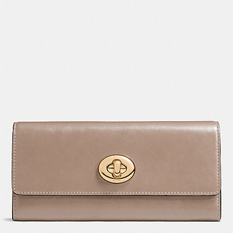 COACH f53663 TURNLOCK SLIM ENVELOPE WALLET IN SMOOTH LEATHER LIGHT GOLD/STONE