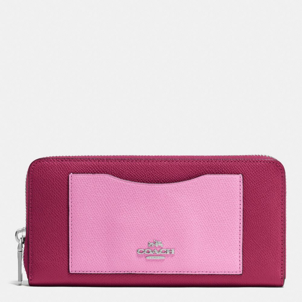 COACH F53678 Accordion Zip Wallet In Colorblock Crossgrain Leather SILVER/CYCLAMEN/MARSHMALLOW