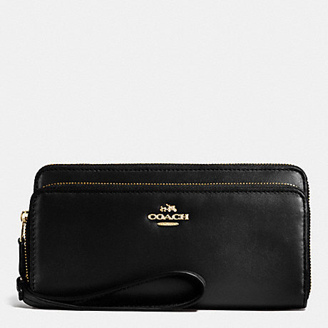 COACH DOUBLE ACCORDION ZIP WALLET IN SMOOTH LEATHER - IMITATION GOLD/BLACK - f53680