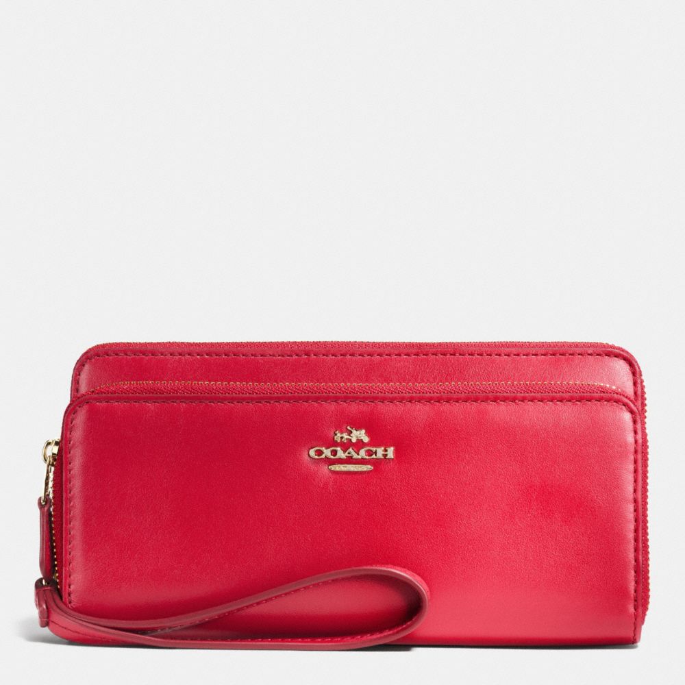 DOUBLE ACCORDION ZIP WALLET IN SMOOTH LEATHER - IMITATION GOLD/CLASSIC RED - COACH F53680