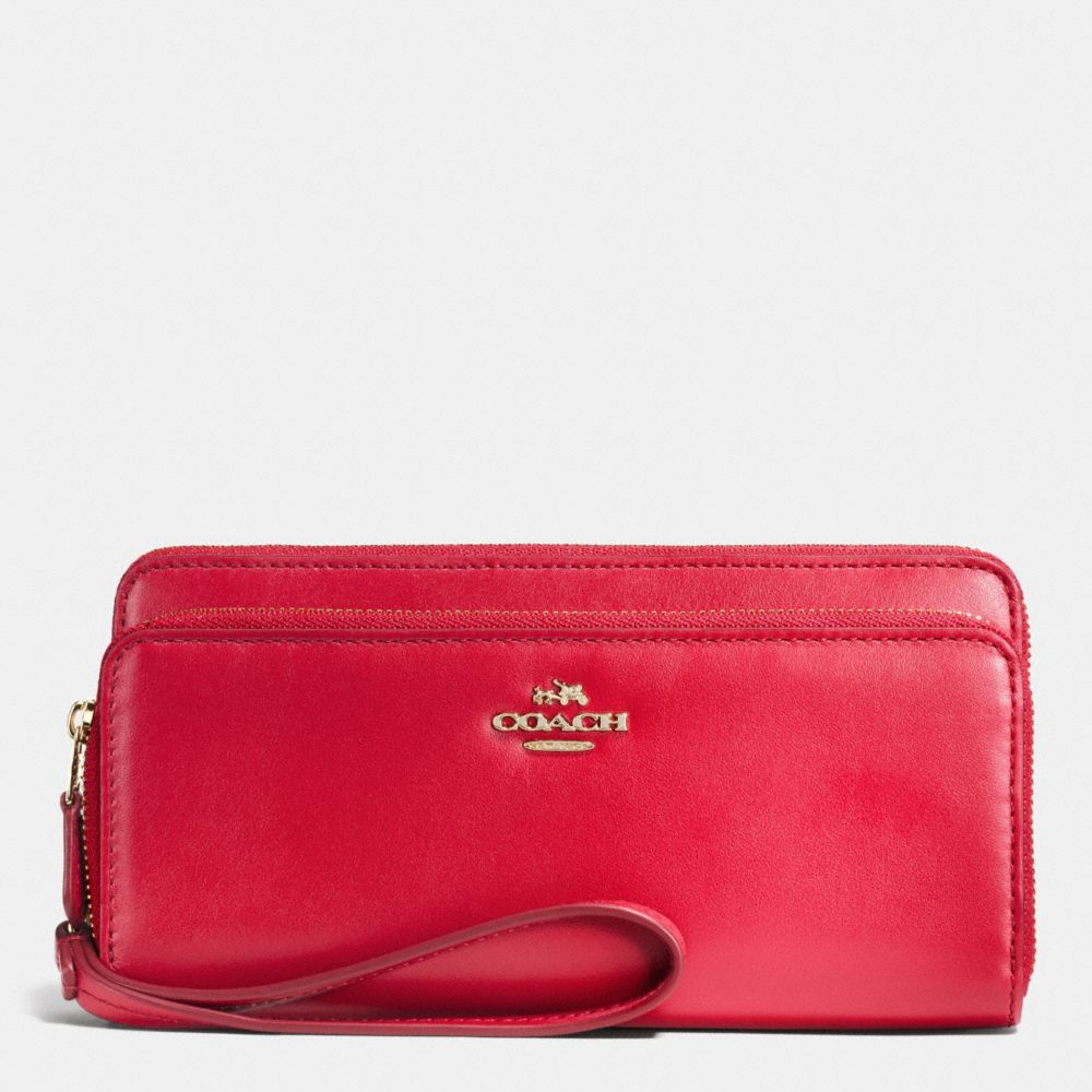 COACH F53680 Double Accordion Zip Wallet In Smooth Leather IMITATION GOLD/CLASSIC RED