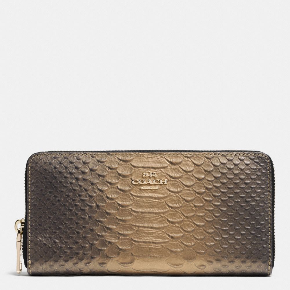 COACH ACCORDION ZIP WALLET IN METALLIC SNAKE EMBOSSED LEATHER - IMITATION GOLD/GOLD - f53681