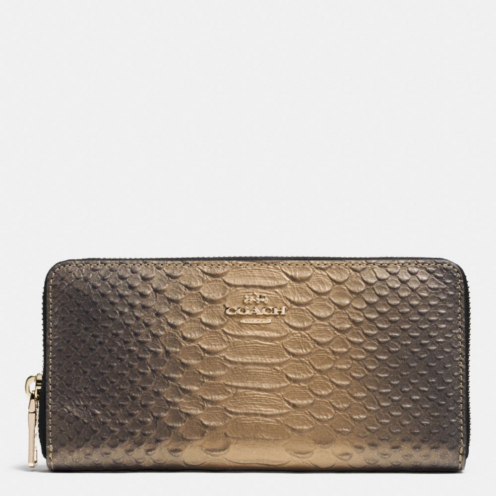 COACH f53681 ACCORDION ZIP WALLET IN METALLIC SNAKE EMBOSSED LEATHER IMITATION GOLD/GOLD