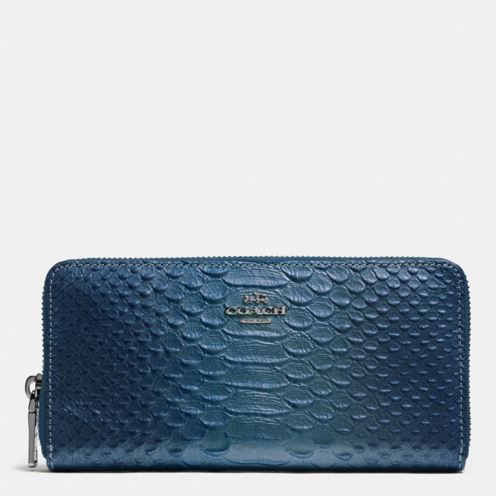 ACCORDION ZIP WALLET IN METALLIC SNAKE EMBOSSED LEATHER - ANTIQUE NICKEL/METALLIC BLUE - COACH F53681