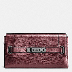 COACH SWAGGER WALLET IN METALLIC PEBBLE LEATHER - BLACK ANTIQUE NICKEL/METALLIC CHERRY - COACH F53682