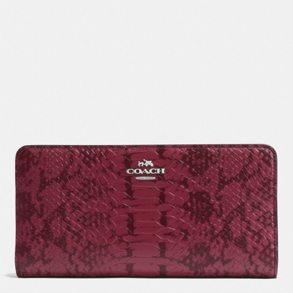 COACH f53684 SKINNY WALLET IN COLORBLOCK EXOTIC EMBOSSED LEATHER SILVER/CYCLAMEN