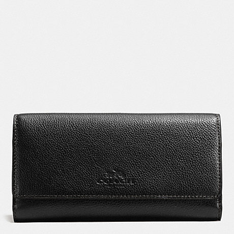 COACH f53708 TRIFOLD WALLET IN PEBBLE LEATHER IMITATION GOLD/BLACK