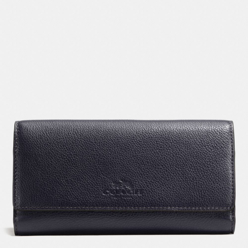COACH F53708 Trifold Wallet In Pebble Leather IMITATION GOLD/MIDNIGHT