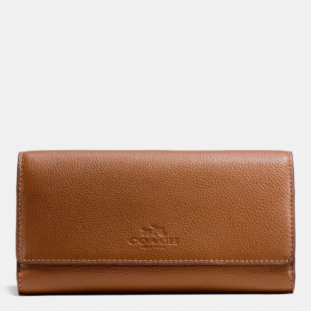 COACH f53708 TRIFOLD WALLET IN PEBBLE LEATHER IMITATION GOLD/SADDLE