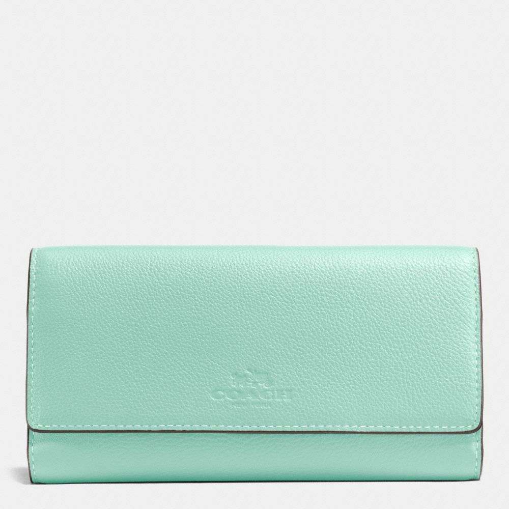 COACH f53708 TRIFOLD WALLET IN PEBBLE LEATHER SILVER/SEAGLASS