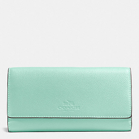 COACH F53708 TRIFOLD WALLET IN PEBBLE LEATHER SILVER/SEAGLASS