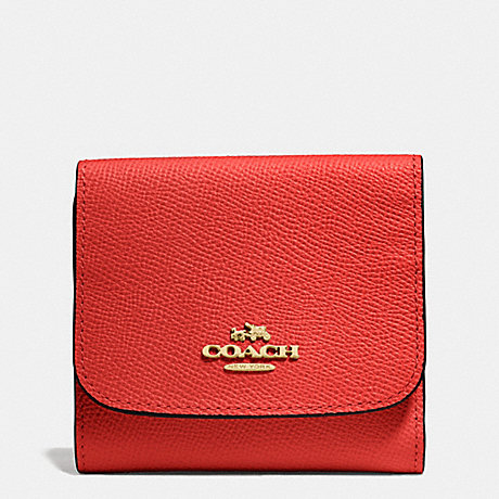 COACH F53716 SMALL WALLET IN CROSSGRAIN LEATHER LIGHT-GOLD/CARMINE