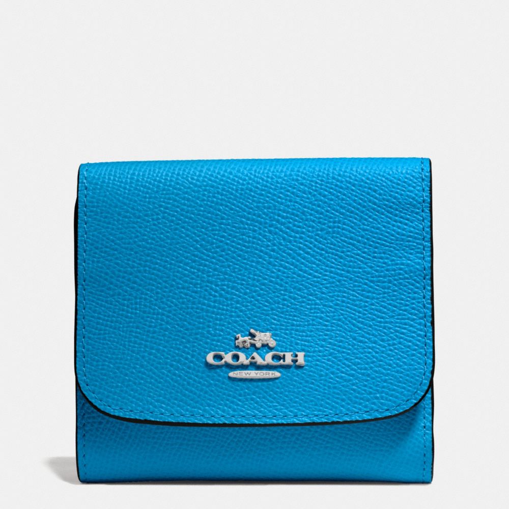 COACH f53716 SMALL WALLET IN CROSSGRAIN LEATHER SILVER/AZURE