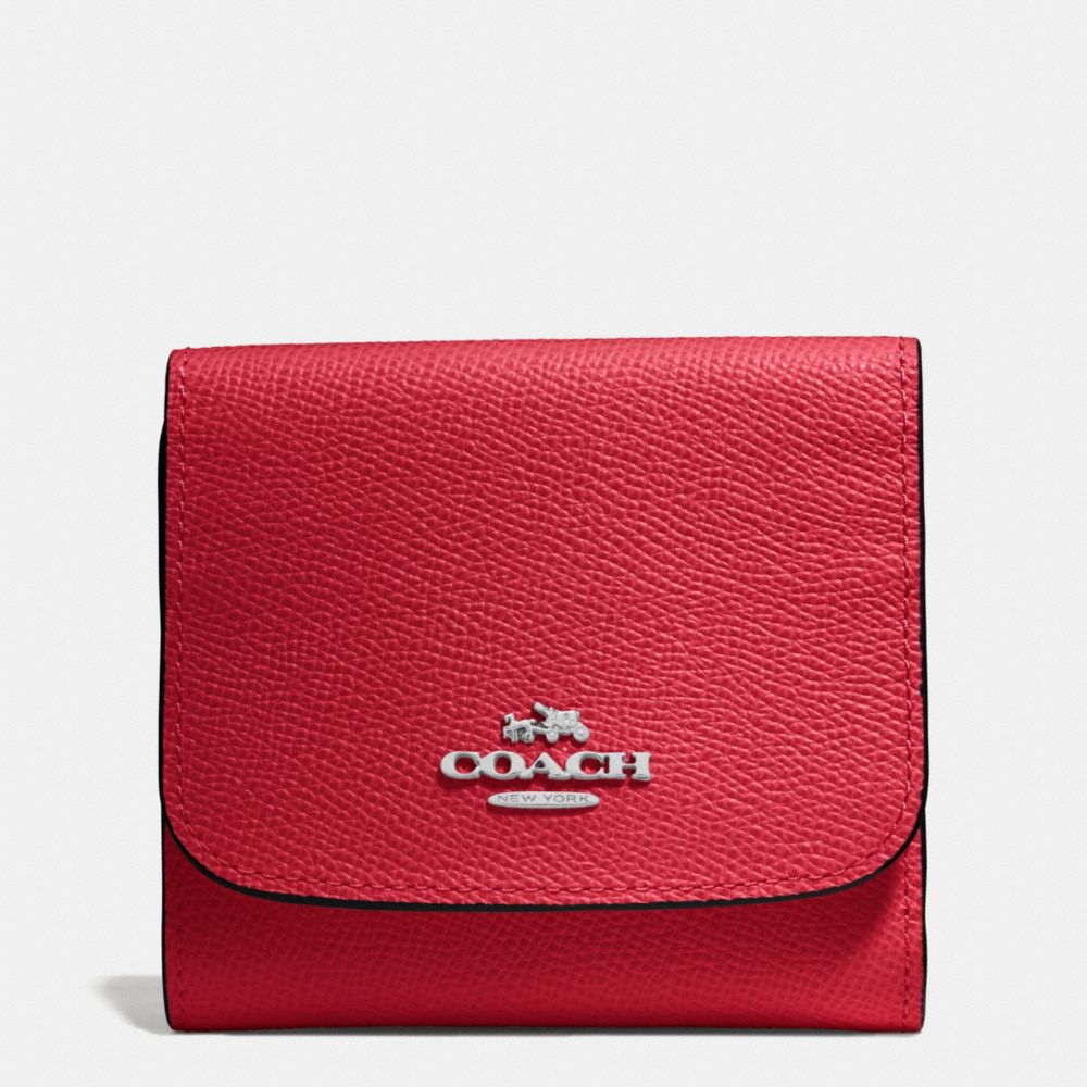 COACH F53716 Small Wallet In Crossgrain Leather SILVER/TRUE RED