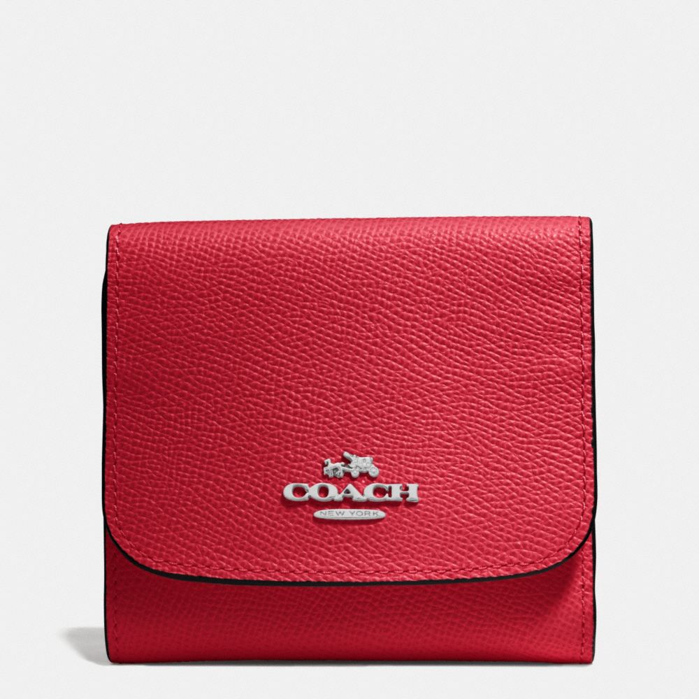 COACH f53716 SMALL WALLET IN CROSSGRAIN LEATHER SILVER/TRUE RED