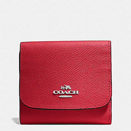 COACH f53716 SMALL WALLET IN CROSSGRAIN LEATHER SILVER/TRUE RED