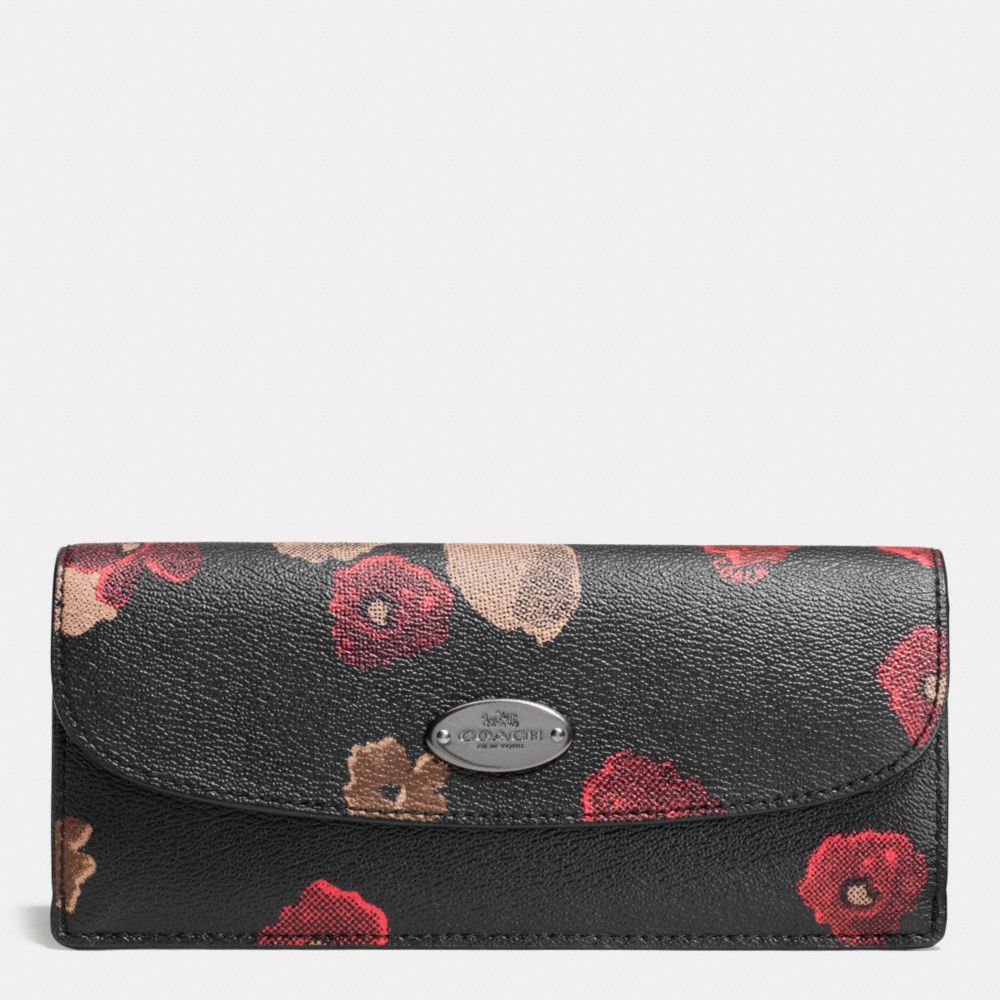 SOFT WALLET IN BLACK FLORAL COATED CANVAS - ANTIQUE NICKEL/BLACK - COACH F53730