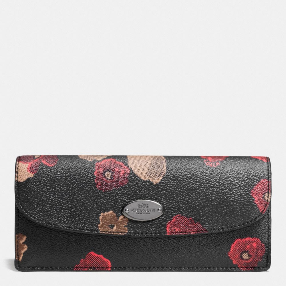 COACH SOFT WALLET IN BLACK FLORAL COATED CANVAS - ANTIQUE NICKEL/BLACK - F53730