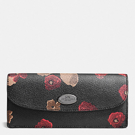 COACH f53730 SOFT WALLET IN BLACK FLORAL COATED CANVAS ANTIQUE NICKEL/BLACK