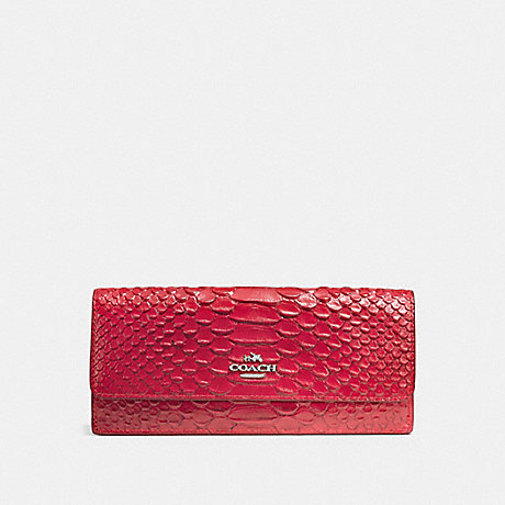 COACH F53734 SOFT WALLET IN SNAKE EMBOSSED LEATHER SILVER/TRUE-RED