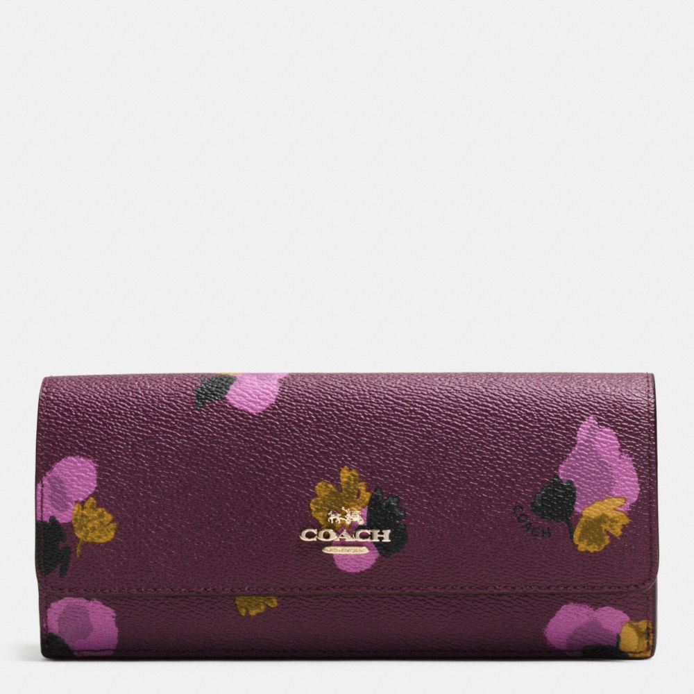 SOFT WALLET IN FLORAL PRINT COATED CANVAS - f53751 - LIGHT GOLD/PLUM MULTI