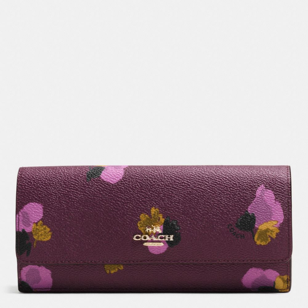 COACH F53751 Soft Wallet In Floral Print Coated Canvas LIGHT GOLD/PLUM MULTI