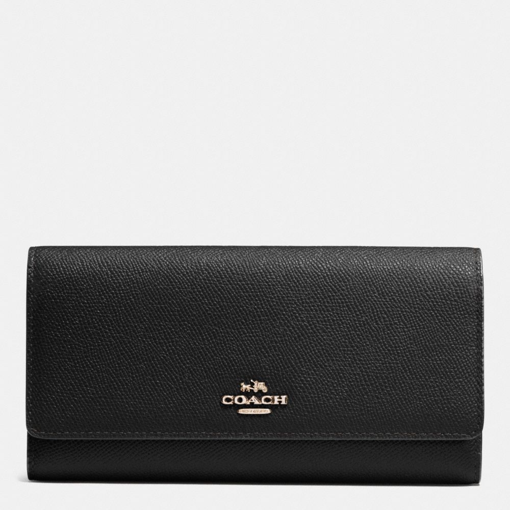 COACH f53754 TRIFOLD WALLET IN CROSSGRAIN LEATHER LIGHT GOLD/BLACK