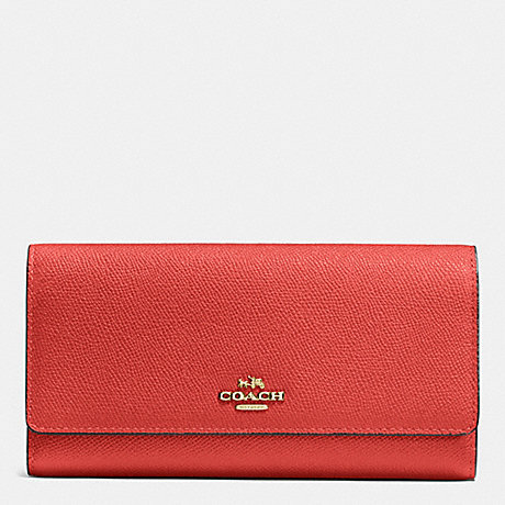COACH F53754 TRIFOLD WALLET IN CROSSGRAIN LEATHER LIGHT-GOLD/CARMINE