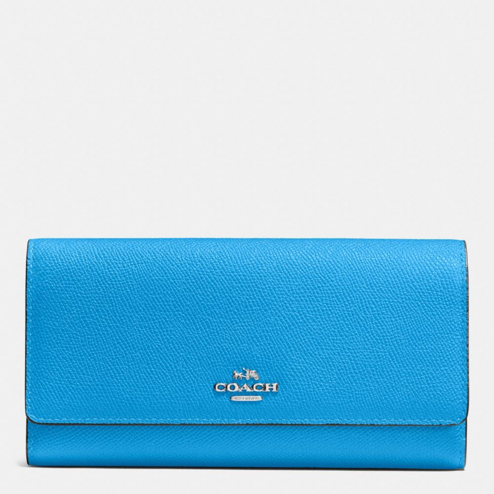 COACH F53754 Trifold Wallet In Crossgrain Leather SILVER/AZURE