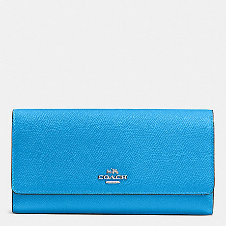 COACH F53754 TRIFOLD WALLET IN CROSSGRAIN LEATHER SILVER/AZURE