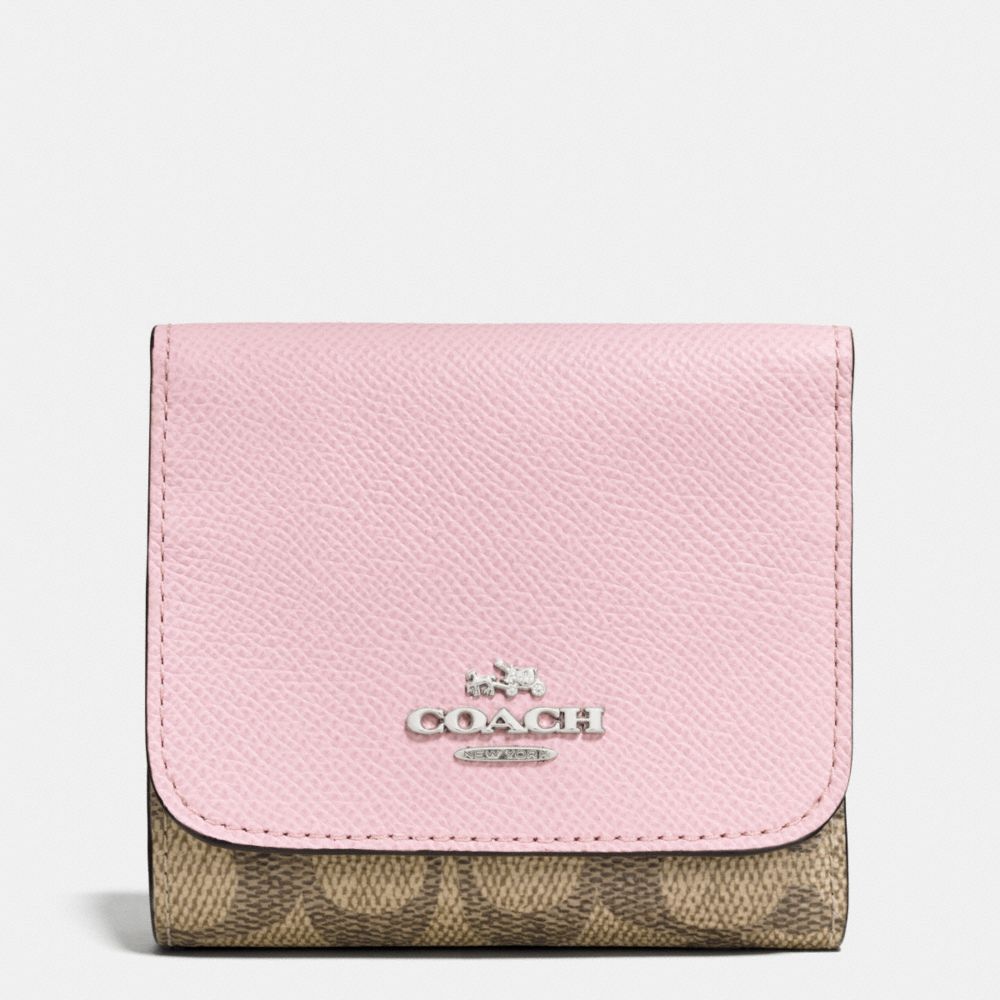 COACH SMALL WALLET IN COLORBLOCK SIGNATURE - SILVER/KHAKI/PETAL - f53762