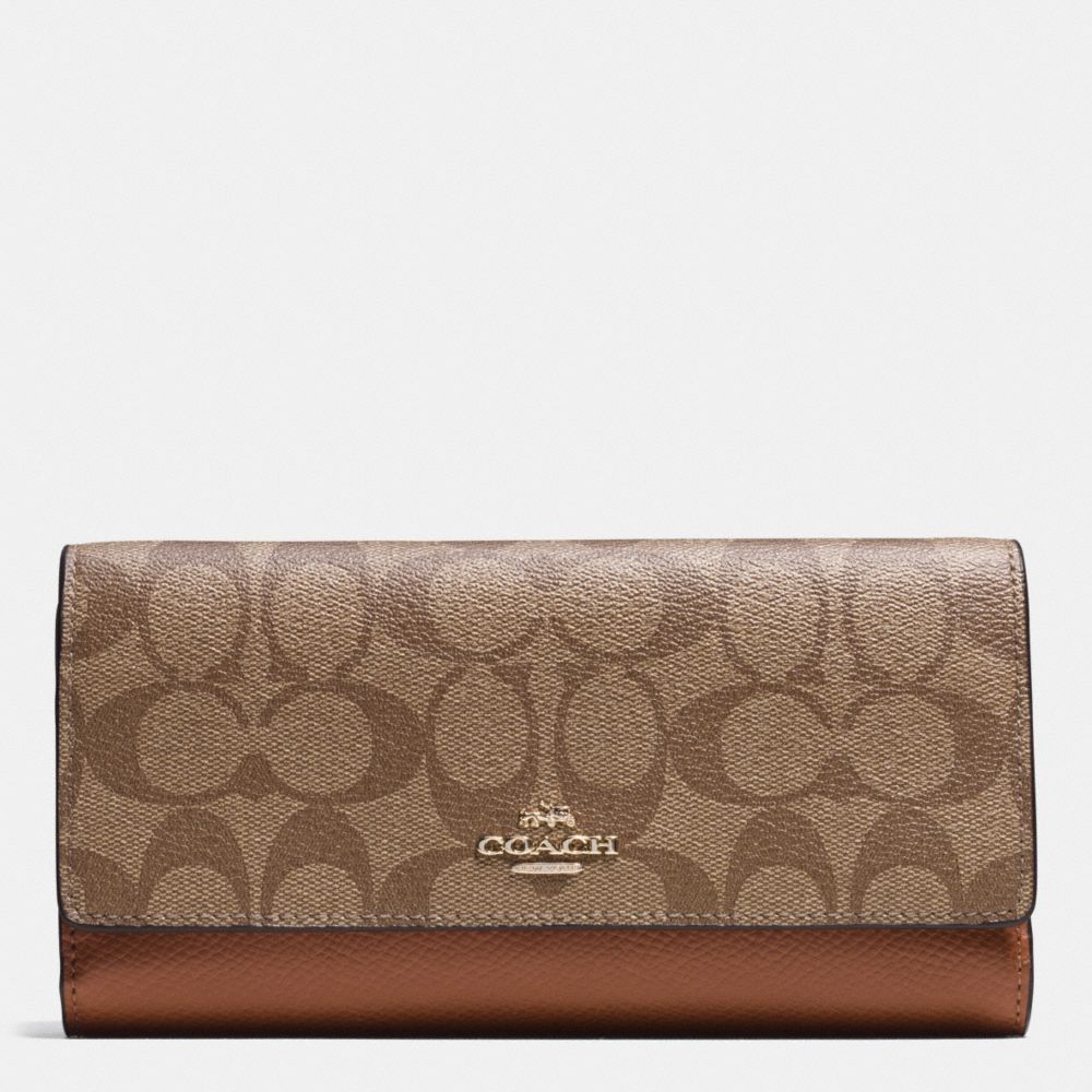 COACH F53763 TRIFOLD WALLET IN SIGNATURE IMITATION-GOLD/KHAKI/SADDLE