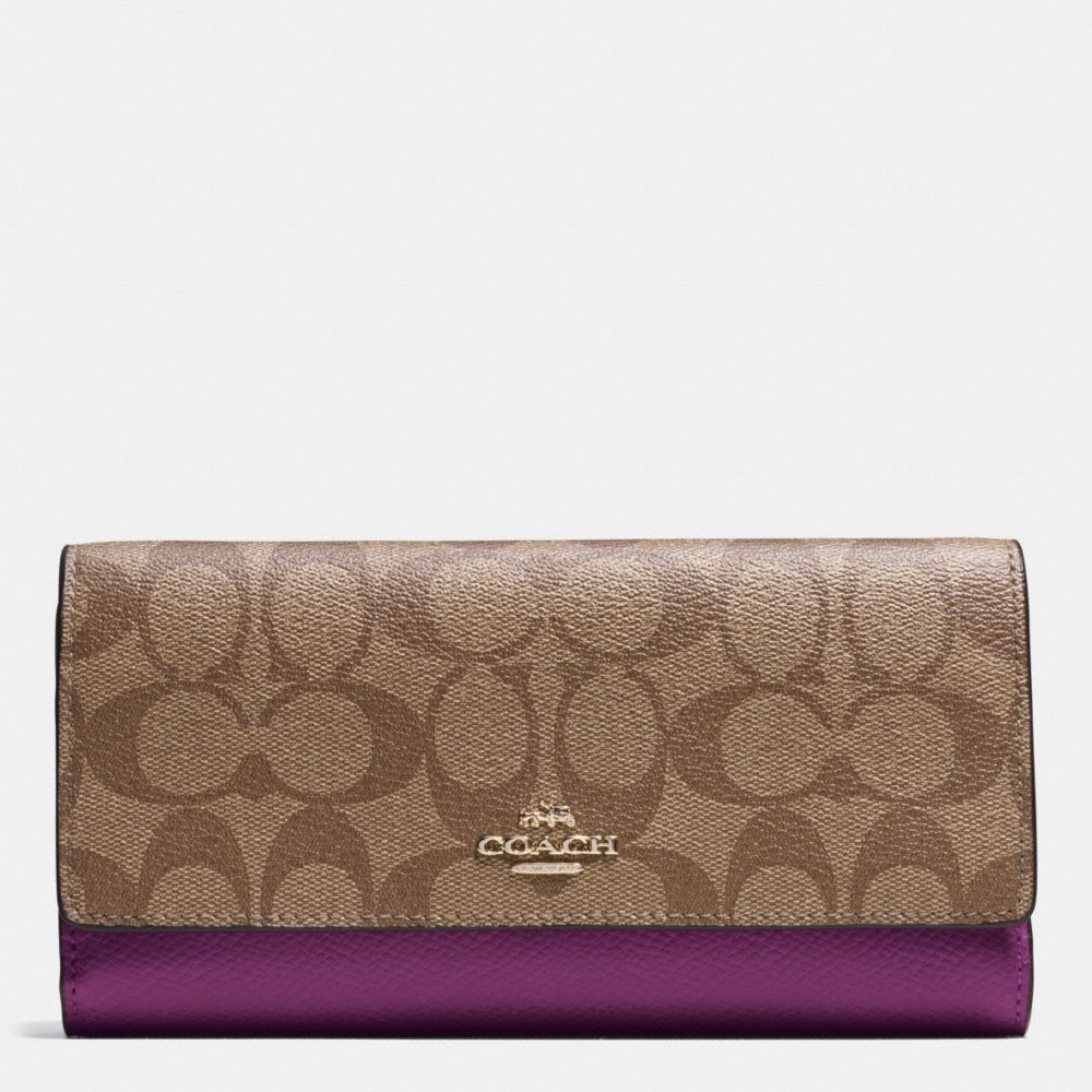 TRIFOLD WALLET IN SIGNATURE - IMITATION GOLD/KHAKI/PLUM - COACH F53763