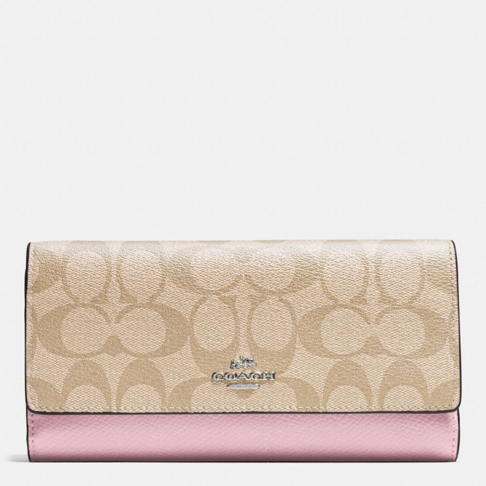 TRIFOLD WALLET IN SIGNATURE - f53763 - SILVER/LIGHT KHAKI/PETAL