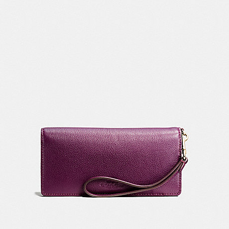 COACH SLIM WALLET IN PEBBLE LEATHER - IMITATION GOLD/PLUM - f53767