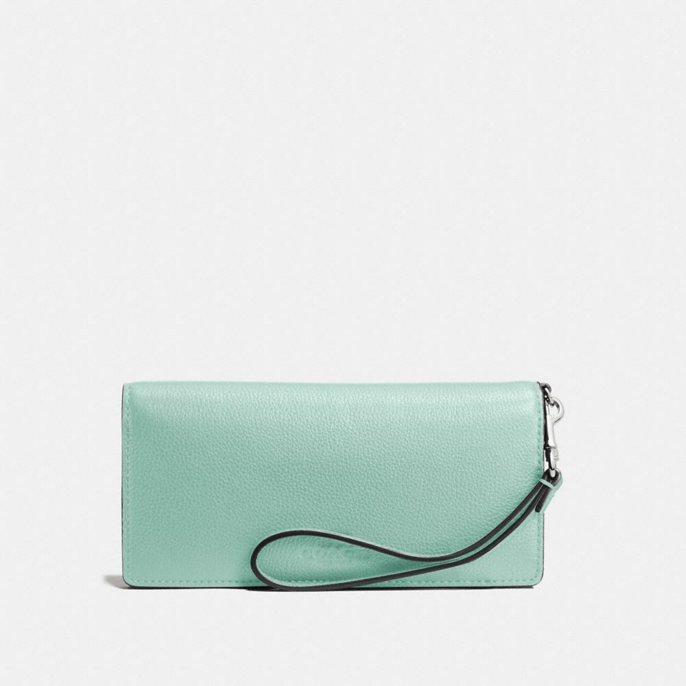 SLIM WALLET IN PEBBLE LEATHER - SILVER/SEAGLASS - COACH F53767