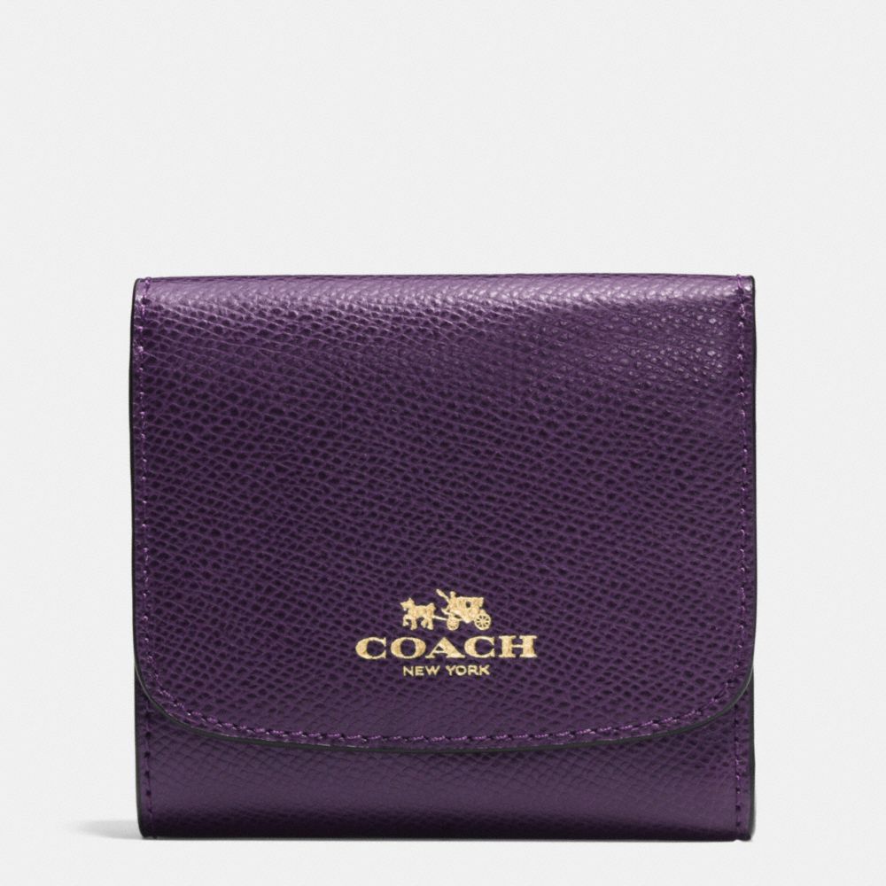 COACH f53768 SMALL WALLET IN CROSSGRAIN LEATHER IMITATION GOLD/AUBERGINE