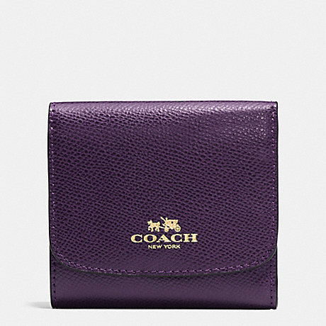 COACH f53768 SMALL WALLET IN CROSSGRAIN LEATHER IMITATION GOLD/AUBERGINE