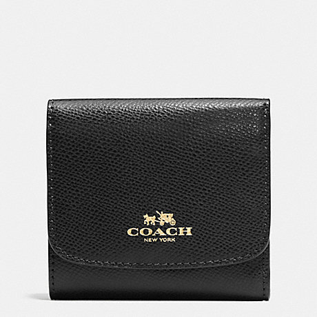 COACH f53768 SMALL WALLET IN CROSSGRAIN LEATHER IMITATION GOLD/BLACK
