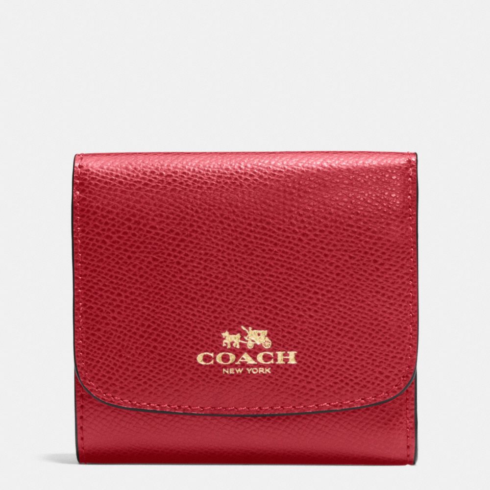 COACH F53768 Small Wallet In Crossgrain Leather IMITATION GOLD/TRUE RED