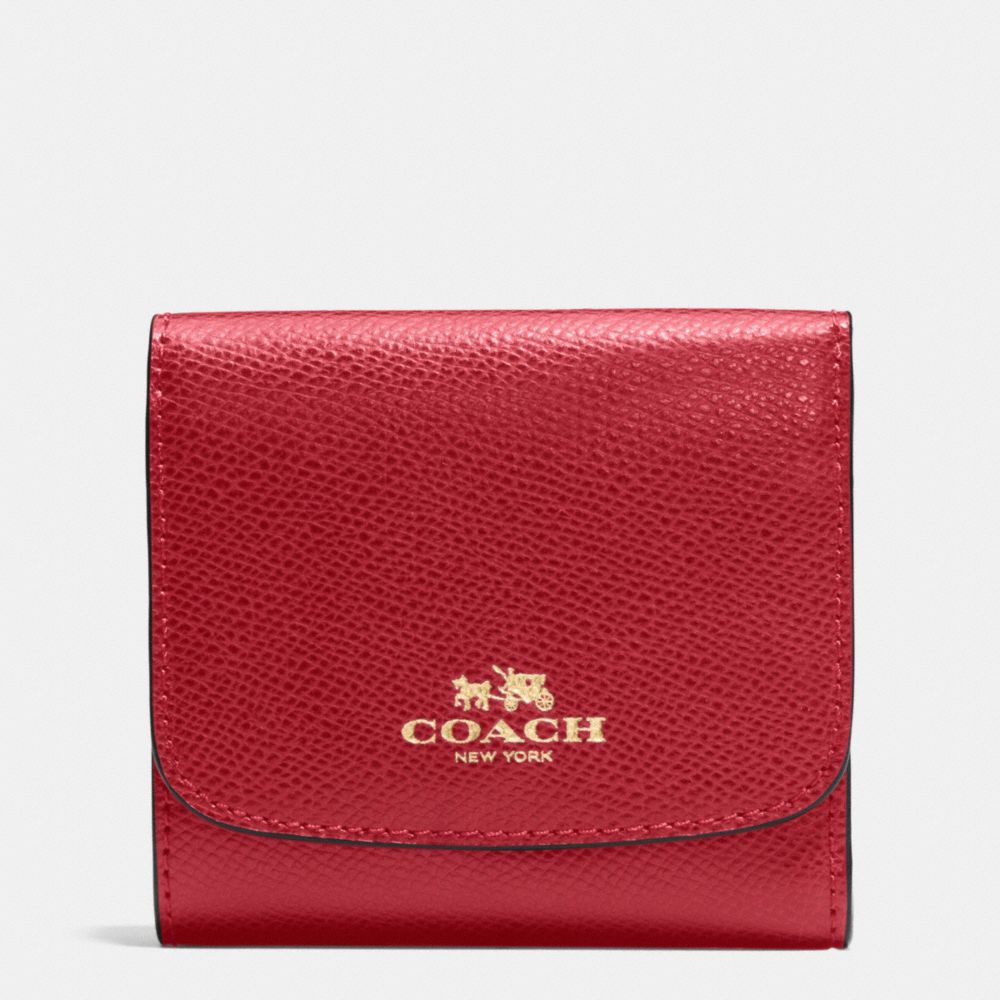 COACH f53768 SMALL WALLET IN CROSSGRAIN LEATHER IMITATION GOLD/TRUE RED