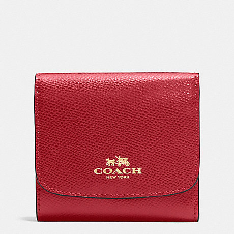 COACH f53768 SMALL WALLET IN CROSSGRAIN LEATHER IMITATION GOLD/TRUE RED