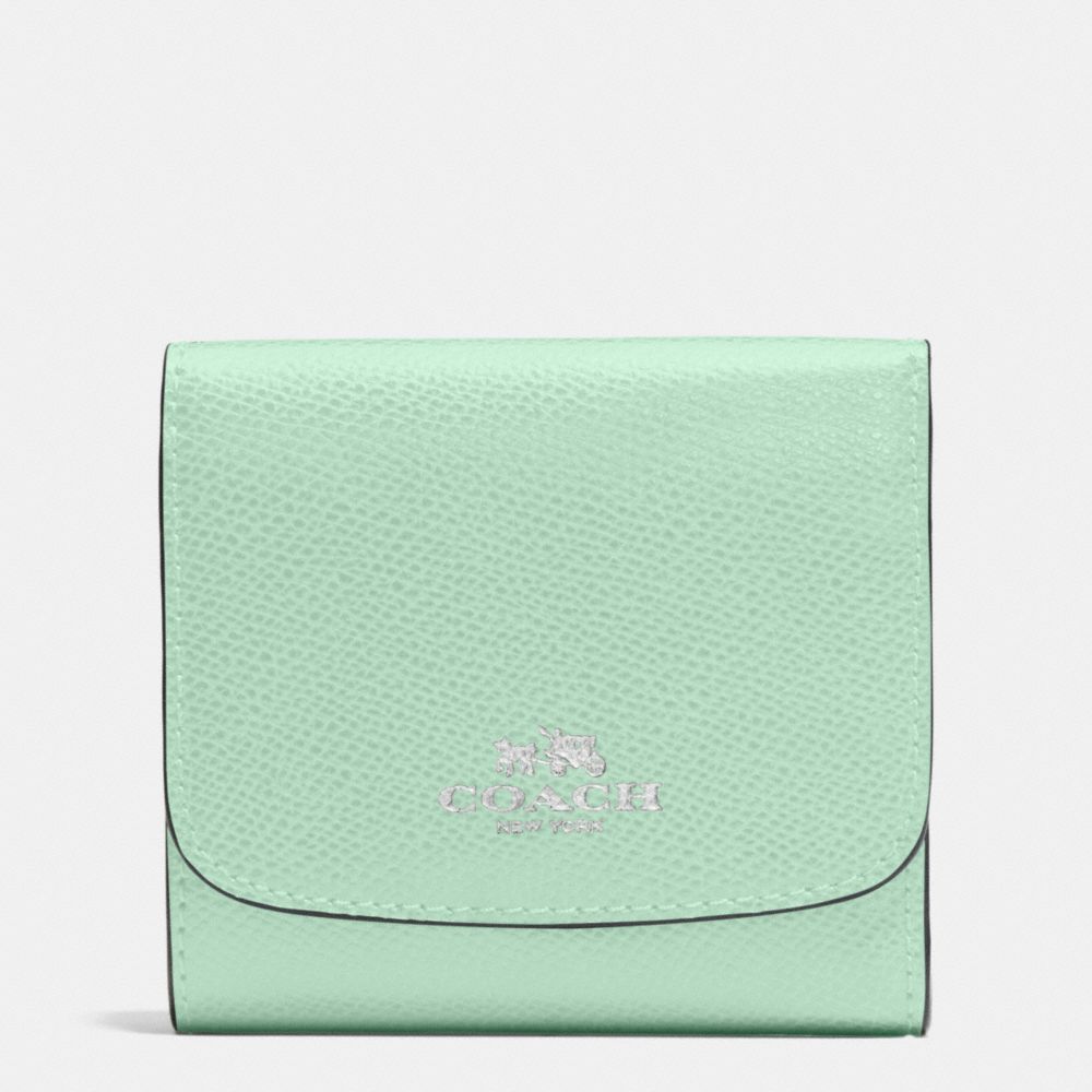 SMALL WALLET IN CROSSGRAIN LEATHER - SILVER/SEAGLASS - COACH F53768